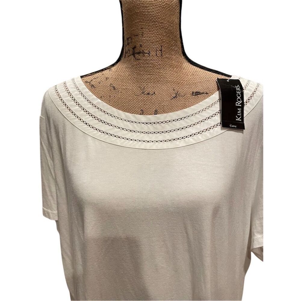 Kim Rogers Women's 2XL White  Blouse Lace Detail Summer - Picture 2 of 9